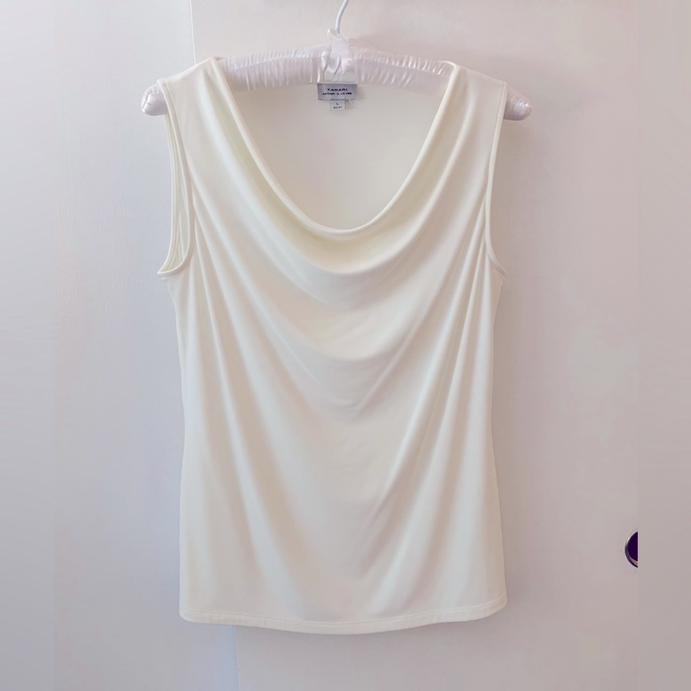 Tahari by Arthur Levine winter white draped shell LG